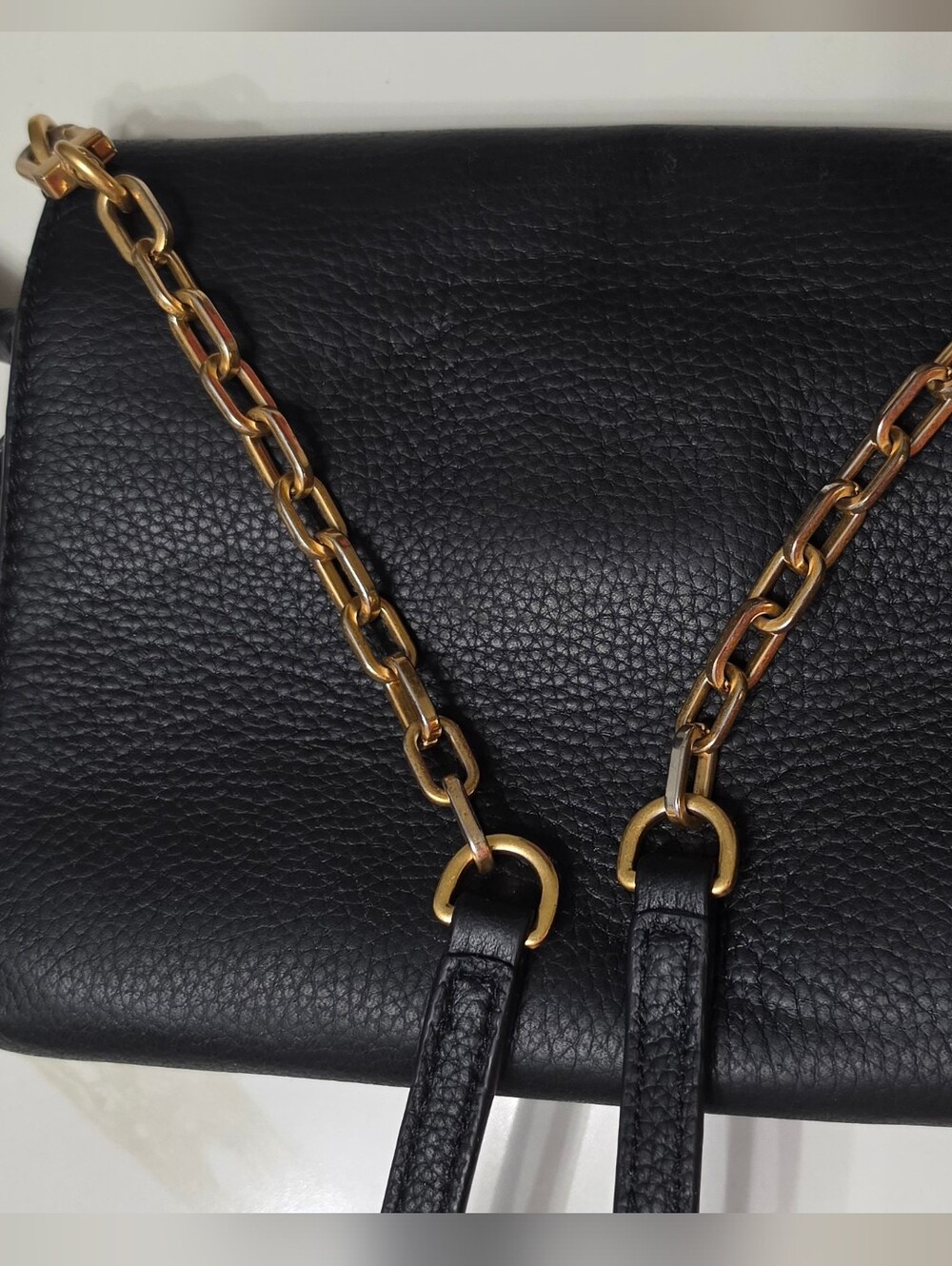 Tory Burch Black Leather Crossbody with Gold Logo Chain - Picture 9 of 11